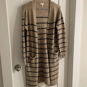 Debut Striped Long Open Cardigan Sweater Small